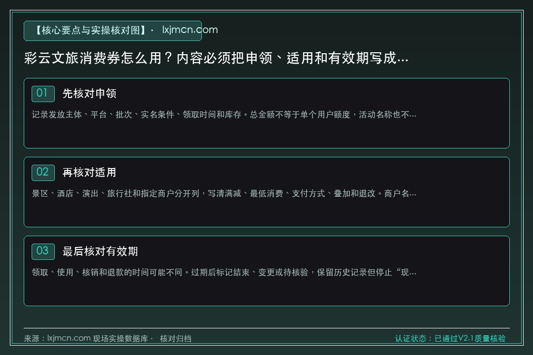 彩云文旅消费券怎么用？内容必须把申领、适用和有效期写成一张清单 核心要点与实操核对指南
